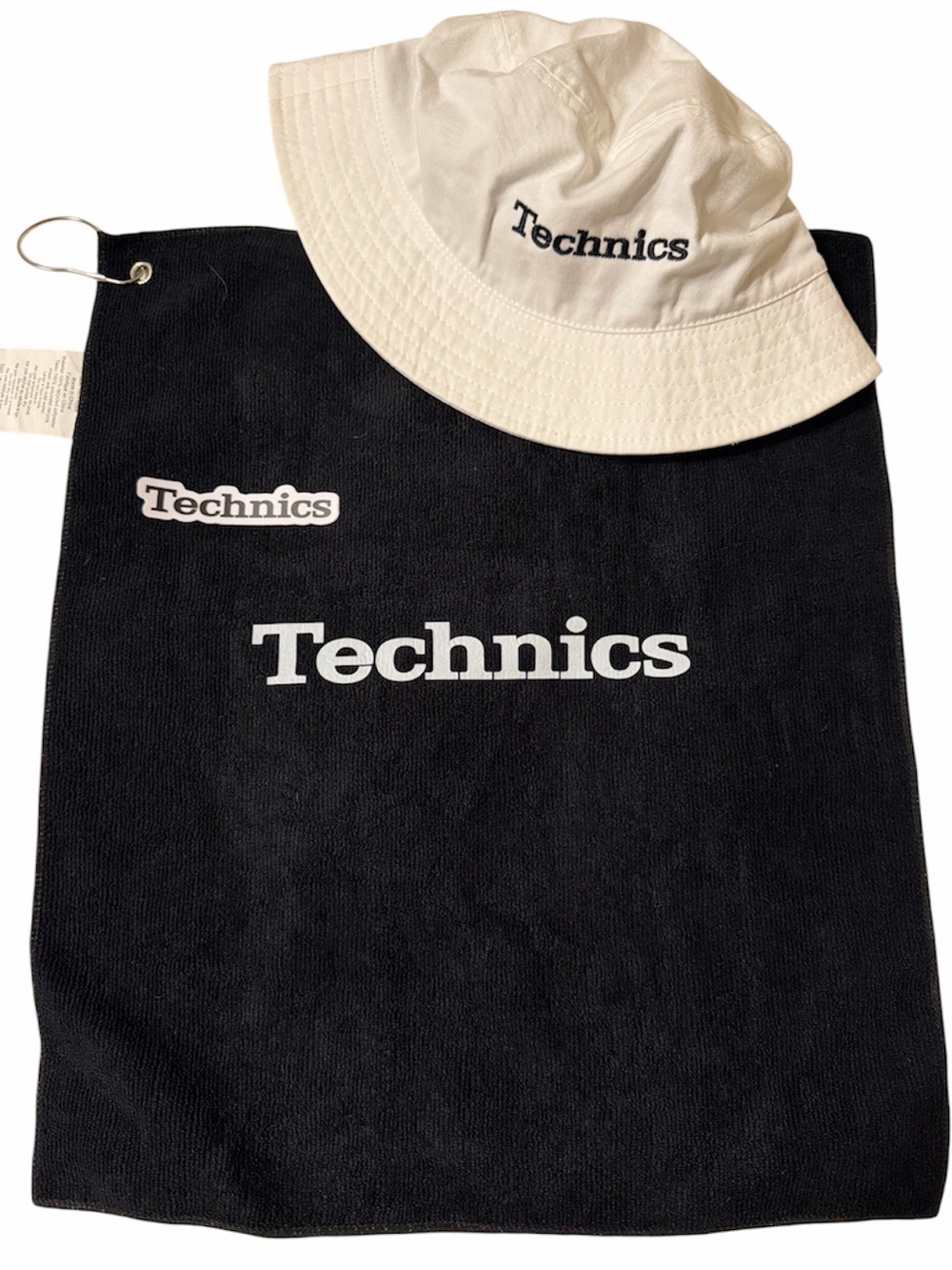 Technics Swag White Bucket Hat Black Logo & Black Logo Sweat Towel DJ Sunscreen